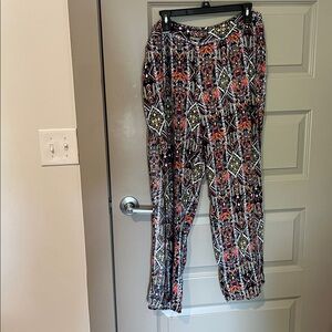 BOHO Geometric Print Pants! Side Leg Splits. Elastic. Flowy Bohemian Colorful